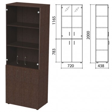 Шкаф закрытый со стеклом "Приоритет" 720х438х2000 мм, 4 полки, венге (КОМПЛЕКТ)
