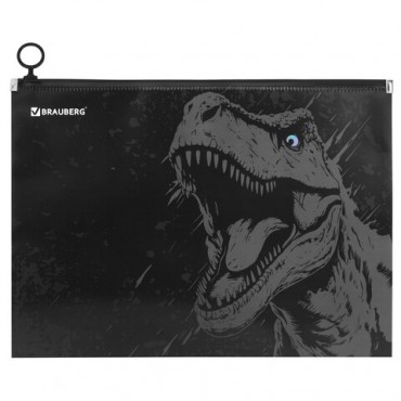 Папка для тетрадей BRAUBERG А4, 1 отделение, пластик, на zip-lock молнии, "Scary dino", 273321
